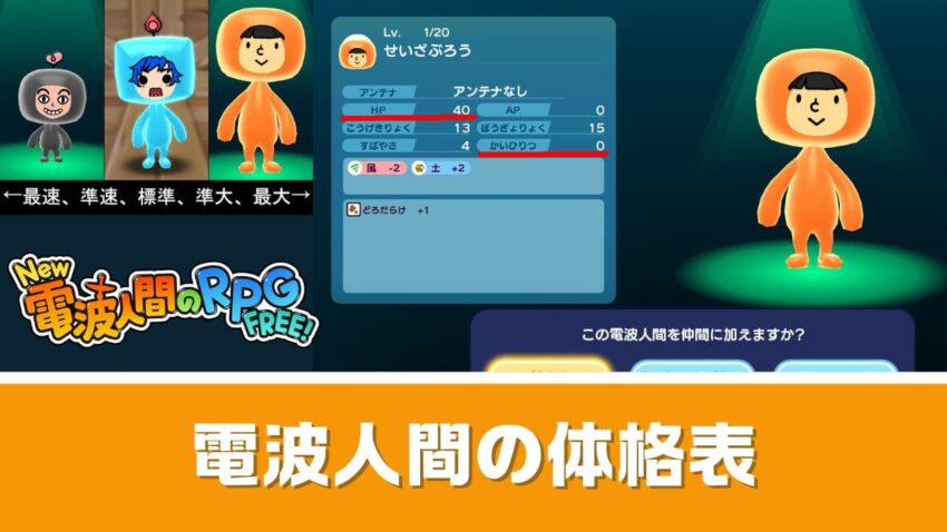 【New電波人間のRPG】体格表と体格の引き継ぎについて