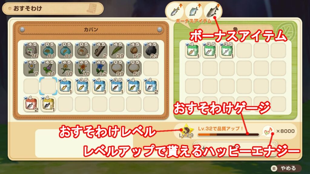 おすそわけ画面の見方