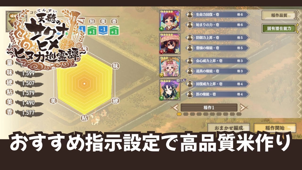 【ヒヌカ巡霊譚】稲作おすすめ指示設定で高品質のお米を作る方法