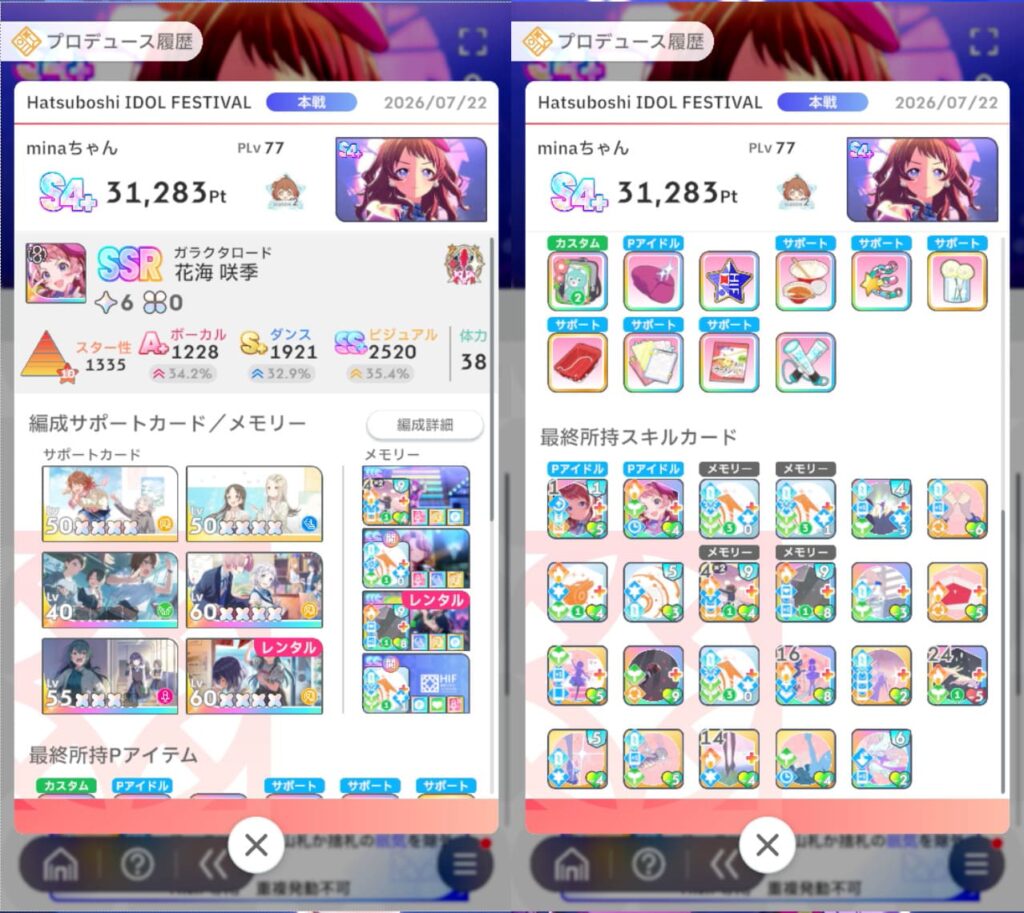 ガラクタロード咲季でS4+を取った時の編成